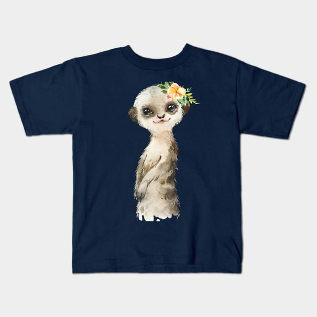 Adorable Meerkat with Flowers Kids T-Shirt by Krisb1371